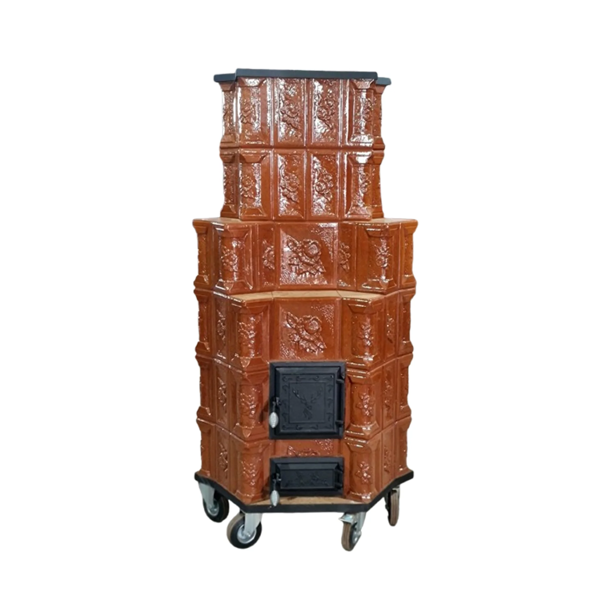 Sobe teracota de colt tip steluță Soba teracota tip steluta 6R coniac 2 Soba teracota colt 6 randuri, coniac