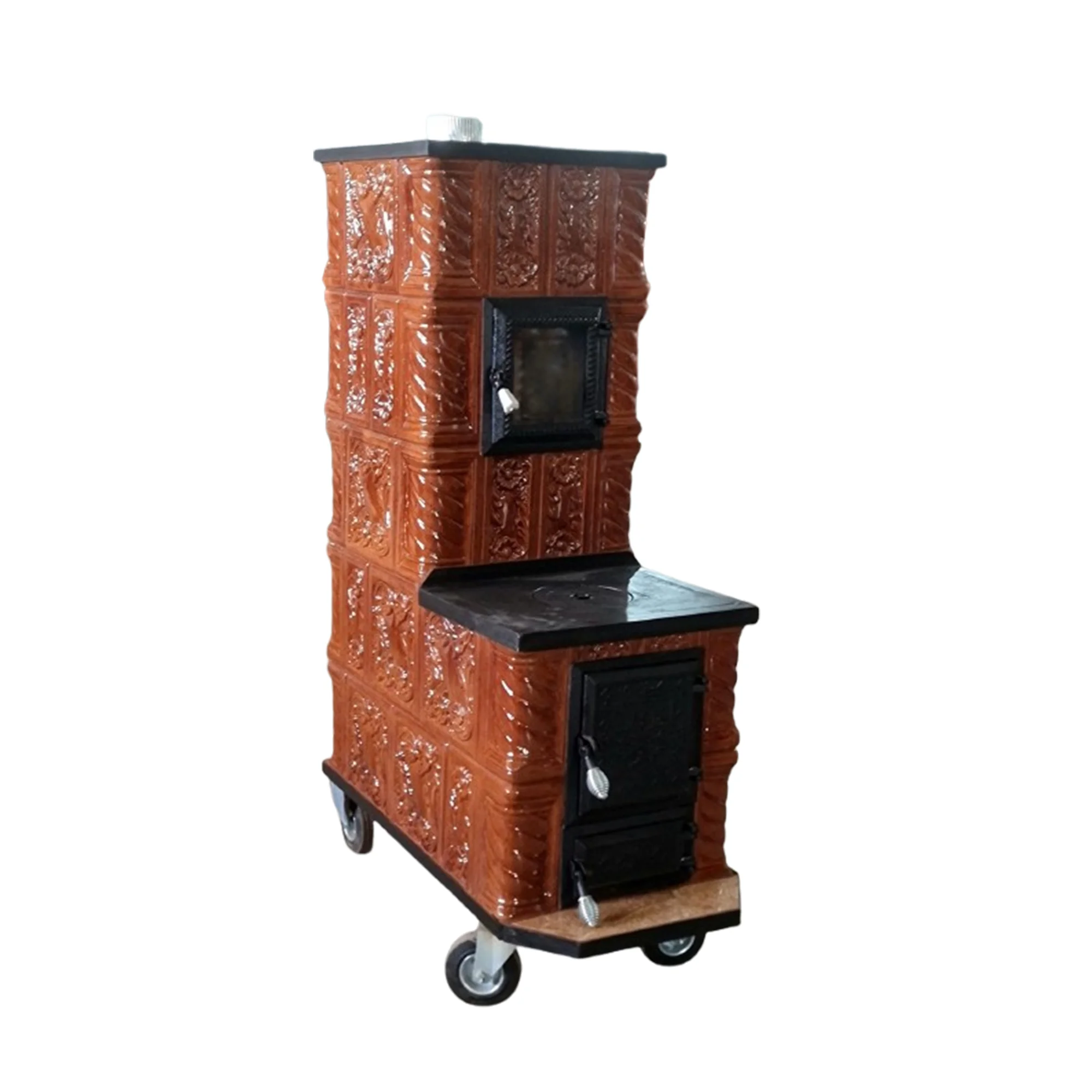 Sobe teracota cu Plita Maria Soba teracota cu plita mica Maria 5R coniac – cuptor fata M1 Soba teracota cu plita mica si cuptor (usa geam) -5 randuri, coniac